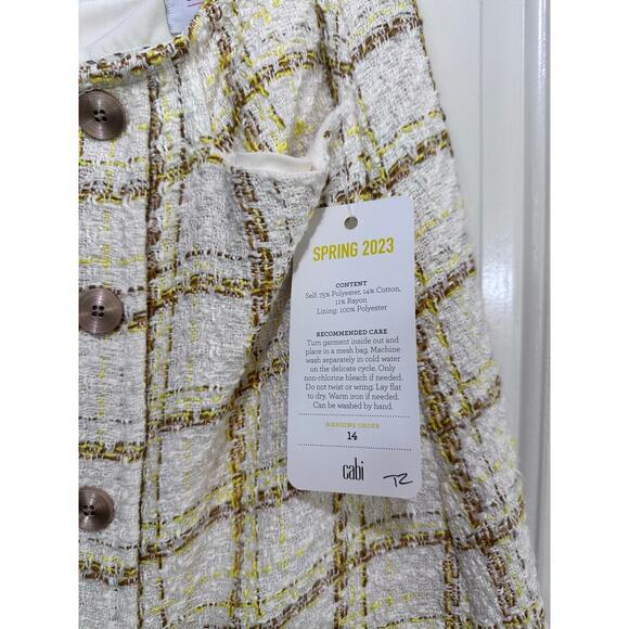 NWT CAbi #6362 Women's Yellow White Tweed Coco Mini Skirt Size 8 - Picture 7 of 8